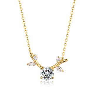 Moissanite Antler Branch Leaf Pendant 925 Sterling Silver Necklace