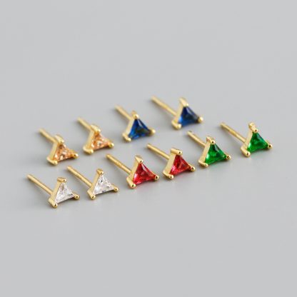 Fashion Jewelry Mini Geometric Triangle Zirconia 925 Sterling Silver Stud Earrings