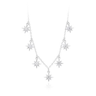 Elegant Women Adjustable Chain Star Design Cubic Zirconia 925 Sterling Silver Necklace