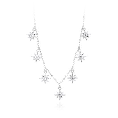 Elegant Women Adjustable Chain Star Design Cubic Zirconia 925 Sterling Silver Necklace