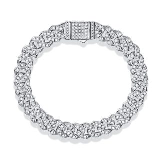 Geometric Cuban Link Moissanite Bracelet 8mm 925 Sterling Silver Full Pave Round Stone Hip Hop Chain Bracelet
