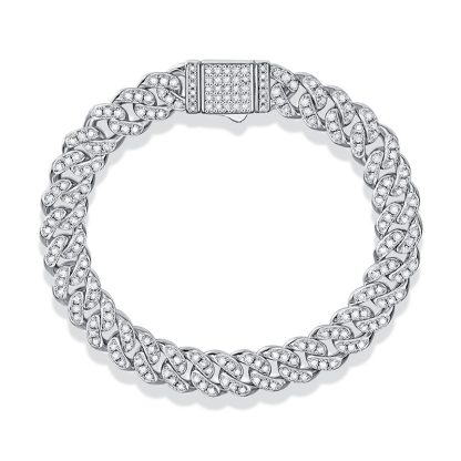 Geometric Cuban Link Moissanite Bracelet 8mm 925 Sterling Silver Full Pave Round Stone Hip Hop Chain Bracelet