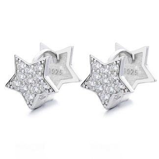 Double Layer Star Shaped Cubic Zirconia 925 Sterling Silver Women’s Stud Earrings