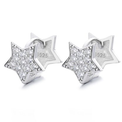 Double Layer Star Shaped Cubic Zirconia 925 Sterling Silver Women's Stud Earrings