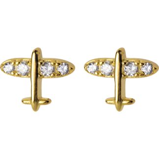 Cute Mini CZ Plane Airplane 925 Sterling Silver Stud Earrings