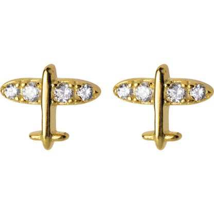 Cute Mini CZ Plane Airplane 925 Sterling Silver Stud Earrings