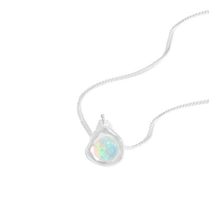 Elegant Irregular Opal Stone Design S925 Sterling Silver Necklace