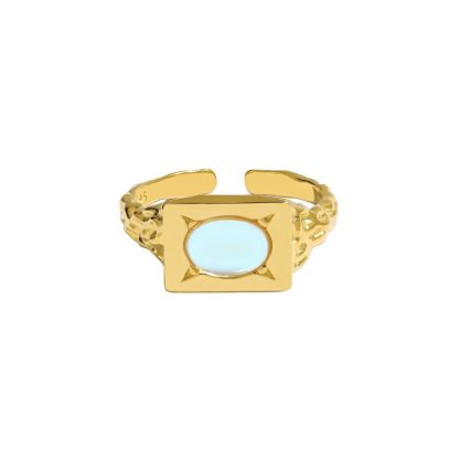 Modern Oval Created Moonstone Geometry Rectangle 925 Sterling Silver Adjustable Ring