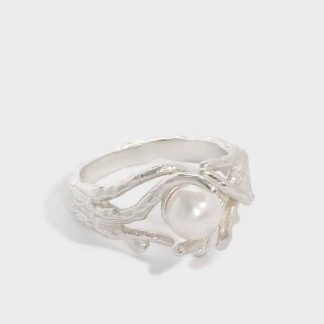 Elegant Natural Pearl Irregular 925 Sterling Silver Adjustable Ring