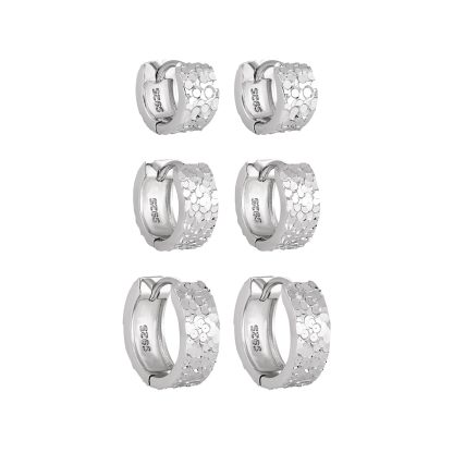 Office Mini Scale Carved 925 Sterling Silver Hoop Earrings