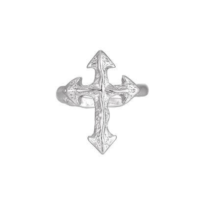 Modern Irregular Cross 925 Sterling Silver Adjustable Ring