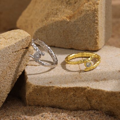 Irregular Pattern Round CZ Cross 925 Sterling Silver Adjustable Ring