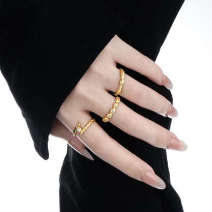 Irregular Pattern Round CZ Cross 925 Sterling Silver Adjustable Ring