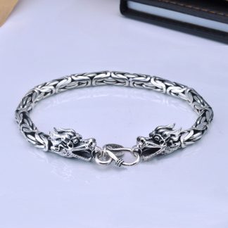Men Domineering Dragon 925 Sterling Silver Studs Bracelet