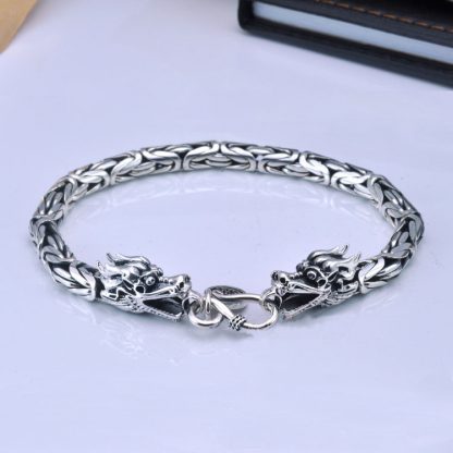 Men Domineering Dragon 925 Sterling Silver Studs Bracelet