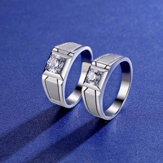 Men’s Geometry CZ Moissanite925 Sterling Silver Adjustable Ring