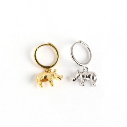Cute Rhinoceros Animal 925 Sterling Silver Leverback Earrings