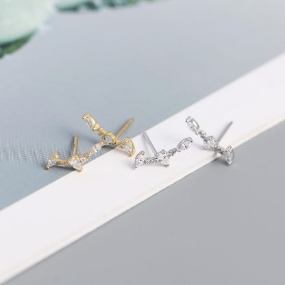 Hot Simple CZ Geometry Bat Wings 925 Sterling Silver Stud Earrings
