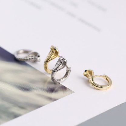 Cute Animal Cobra Snake 925 Sterling Silver Hoop Earrings