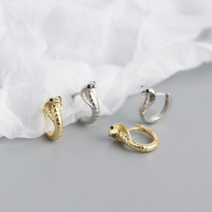 Cute Animal Cobra Snake 925 Sterling Silver Hoop Earrings