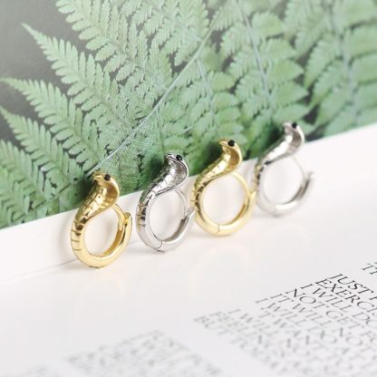 Cute Animal Cobra Snake 925 Sterling Silver Hoop Earrings