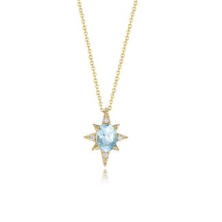 Gift Blue Oval Natural Topaz The Eightfold Star 925 Sterling Silver Necklace