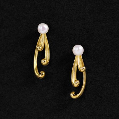 Blooming Chrysanthemum Flower Natural Pearl 925 Sterling Silver Dangling Earrings