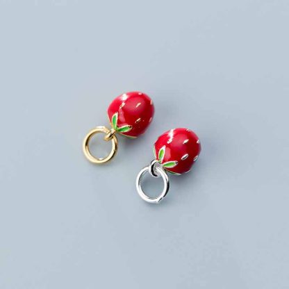 Cute Mini Red Strawberry 925 Sterling Silver DIY Charm
