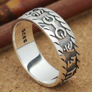 Men’s Vintage Chinese Om Mani Padme Hum 925 Sterling Silver Ring