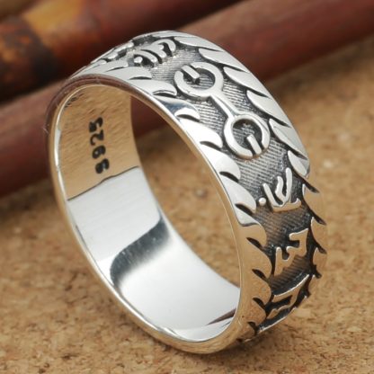 Men's Vintage Chinese Om Mani Padme Hum 925 Sterling Silver Ring
