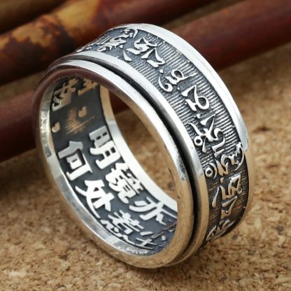 Vintage Thai Om Mani Padme Hum 925 Sterling Silver Men Buddhism Spinning Ring
