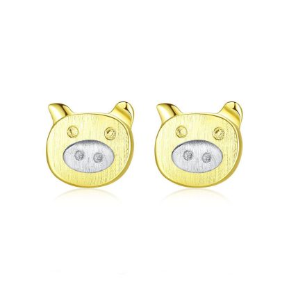 Cute Mini Pig 925 Sterling Silver Stud Earrings