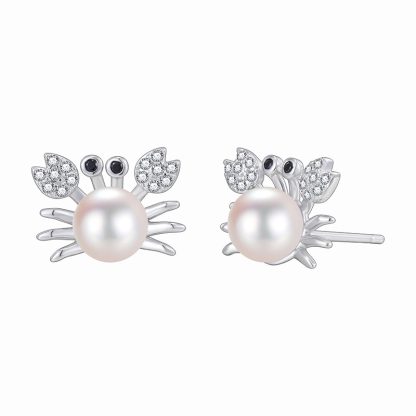 Pearl Crab O Chain Cute Ocean Inspired Women 925 Sterling Silver Pendant Necklace
