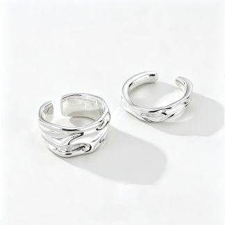 Minimalist Irregular Stream Texture Polished 925 Sterling Silver Adjustable Open Ring