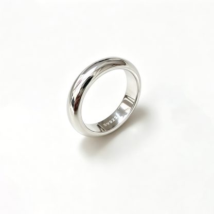 Polished Irregular Rounded Geometric Smooth Domed Band 925 Sterling Silver Ring