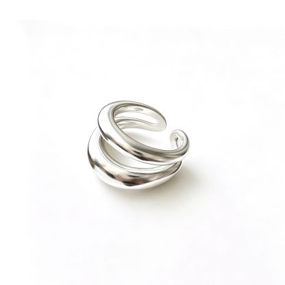 Women Modern Minimalist Fashion Jewelry Irregular Double Layer Open Ring Solid 925 Sterling Silver Geometric Wrap Adjustable Ring