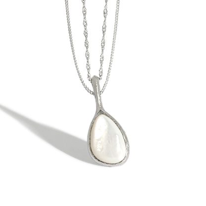 Teardrop Mother Of Pearl 925 Sterling Silver Pearl Long Pendant Necklace