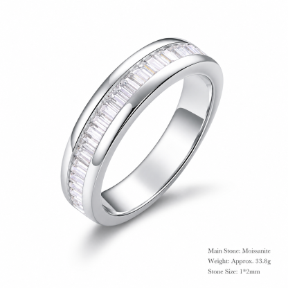 Geometric Baguette Cut Moissanite 925 Sterling Silver Band Ring
