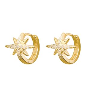 Girl CZ Shining CZ Stars 925 Sterling Silver Hoop Earrings