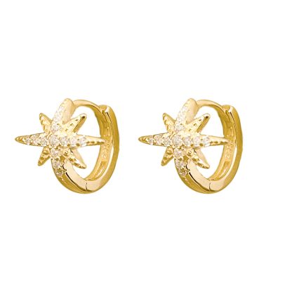 Girl CZ Shining CZ Stars 925 Sterling Silver Hoop Earrings