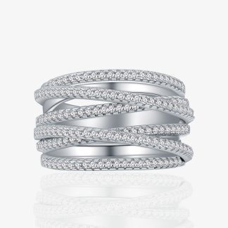 Fashion Multi Layers CZ Cross Wide 925 Sterling Silver Adjustable Ring