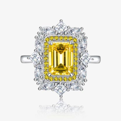 Masculine 6*8mm Baguette Created High Carbon Diamond Flower CZ Border 925 Sterling Silver Ring